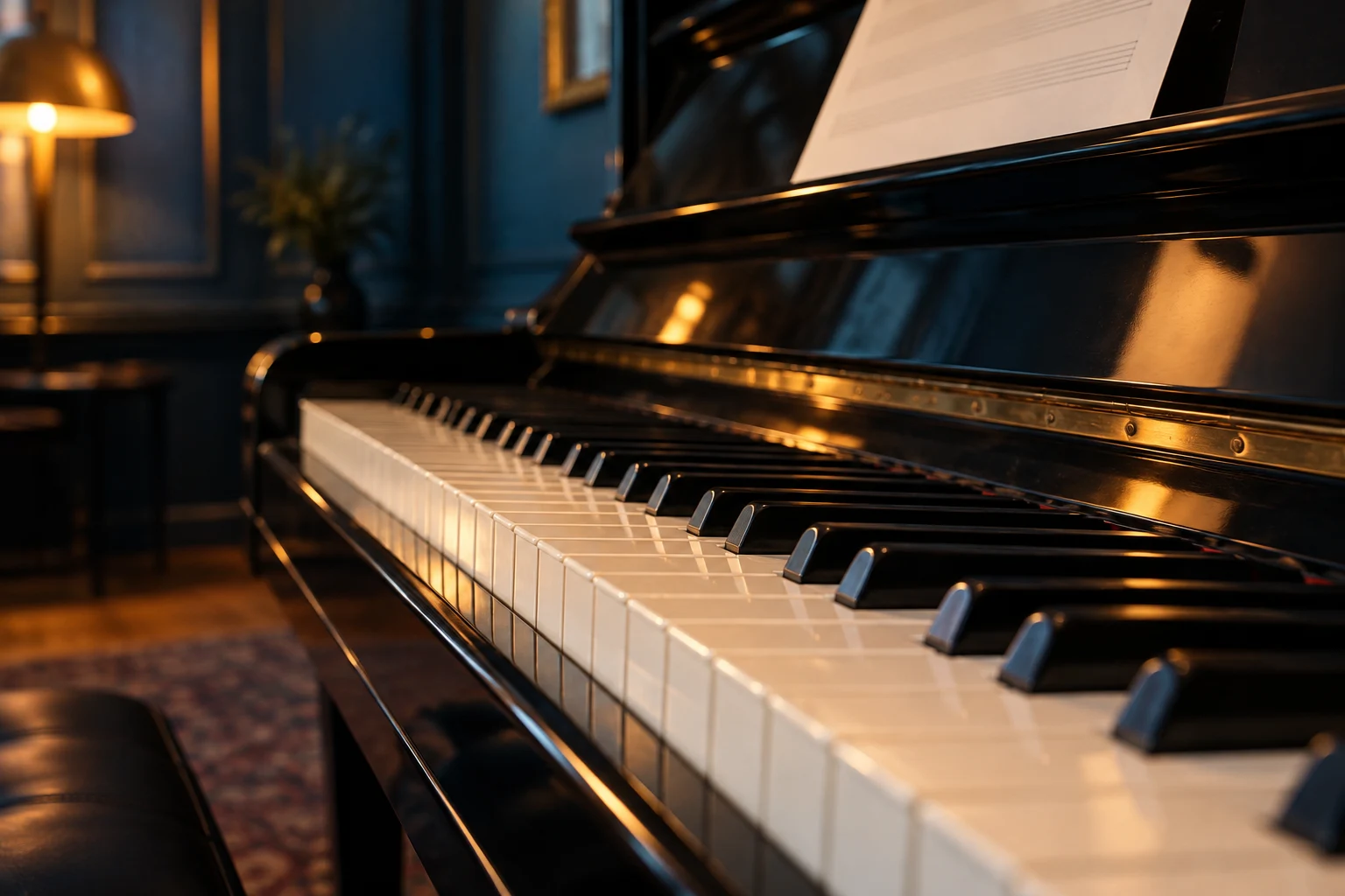 Touches et bois d’un piano dans une lumière chaude